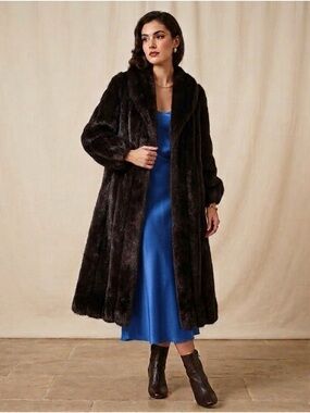 Monterey Fashions Long Black Faux Fur Long Coat - Classic Women's Outerwear